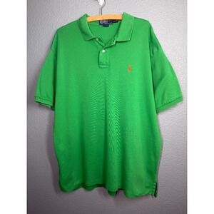 Polo Ralph Lauren Polo Shirt Mens XL  Kelly Green Orange Pony Logo Cotton 90's